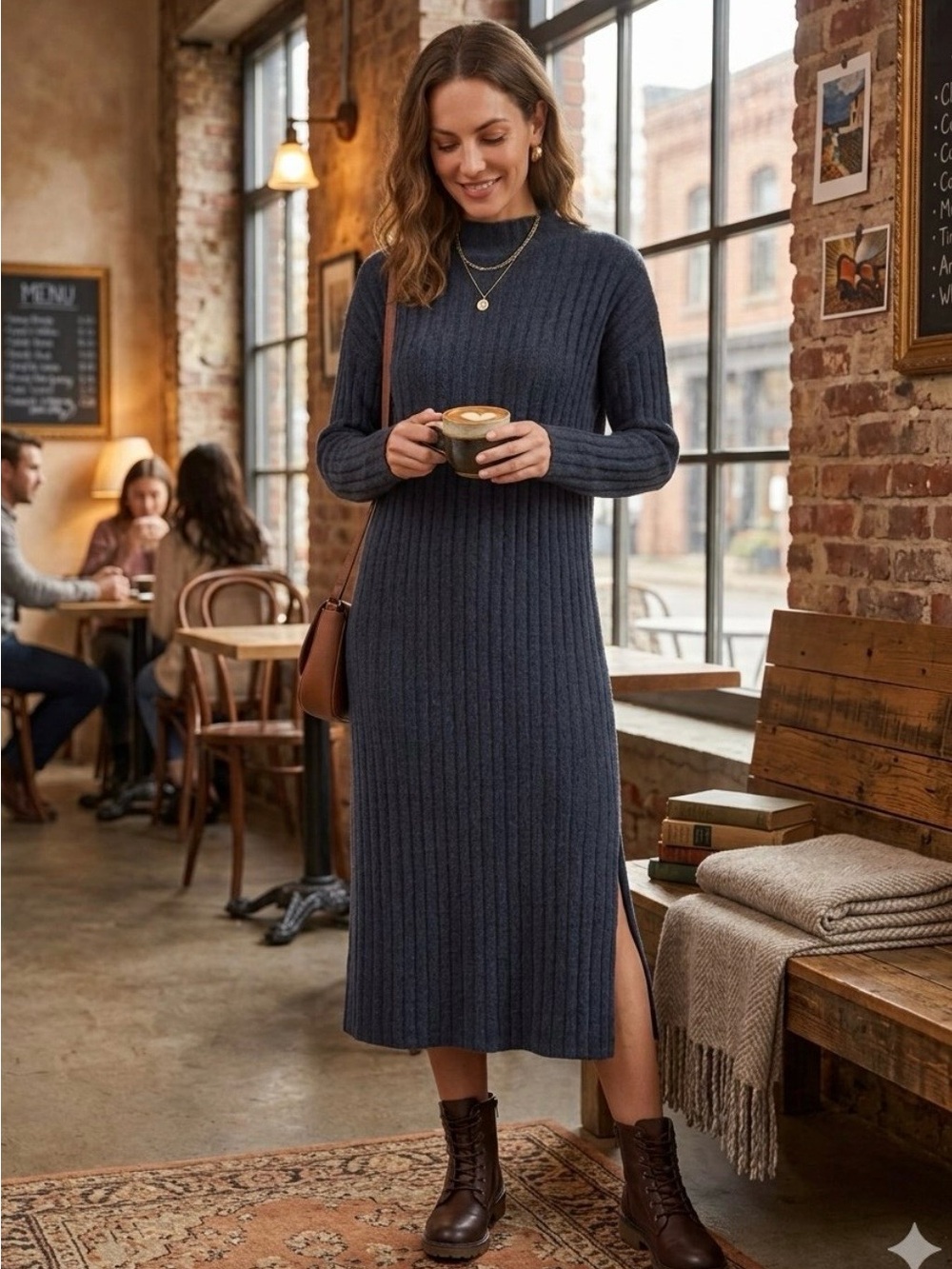 aerie Ribbed Knit Midi Sweater Dress in Grey Size M